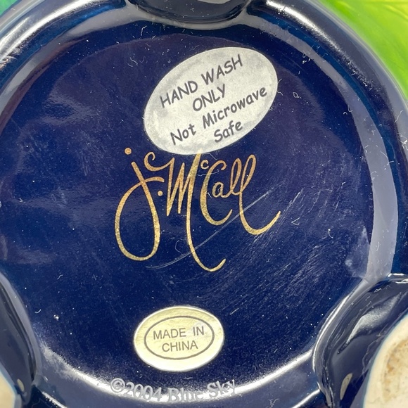 J McCall Footed Trinket Dish Icing on the Cake Embossed Pansies Blue Sky 2004 - Picture 10 of 10